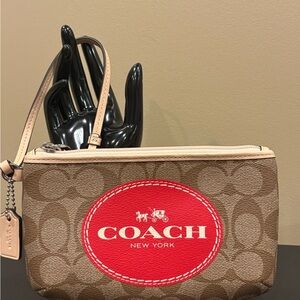 Coach Signature Canvas Wristlet with Red Logo Patch ✨